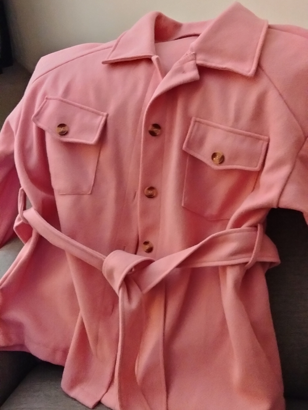 Pink Belted Women's Jacket Coat